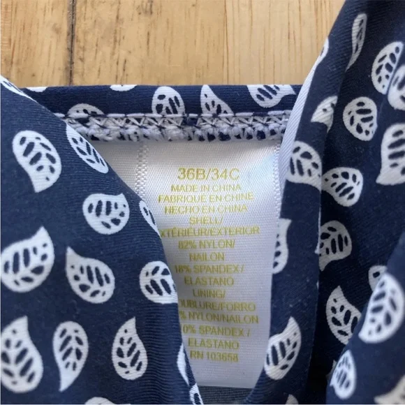 Ann Cole Take It Or Leaf It Tankini Top 36 B/34C navy blue and white - Picture 3 of 4